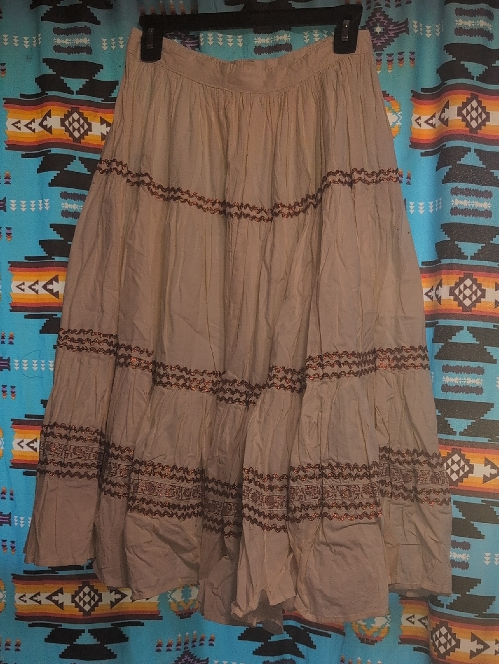 Women's Tiered Embroidered Maxi Skirt - Brown